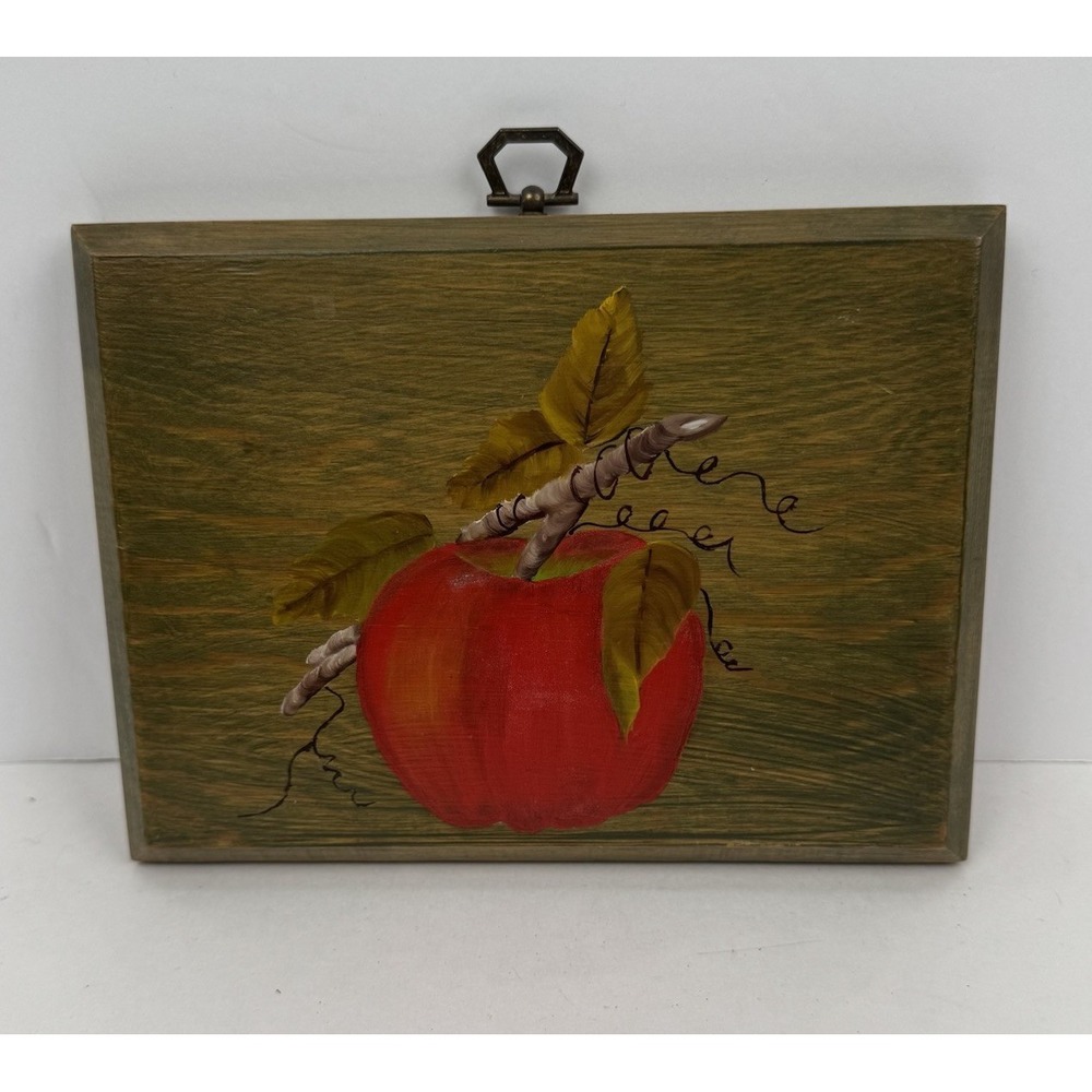 VTG Hand Painted Red Apple Wood Hanging Wall Decor Country Farmhouse Decor